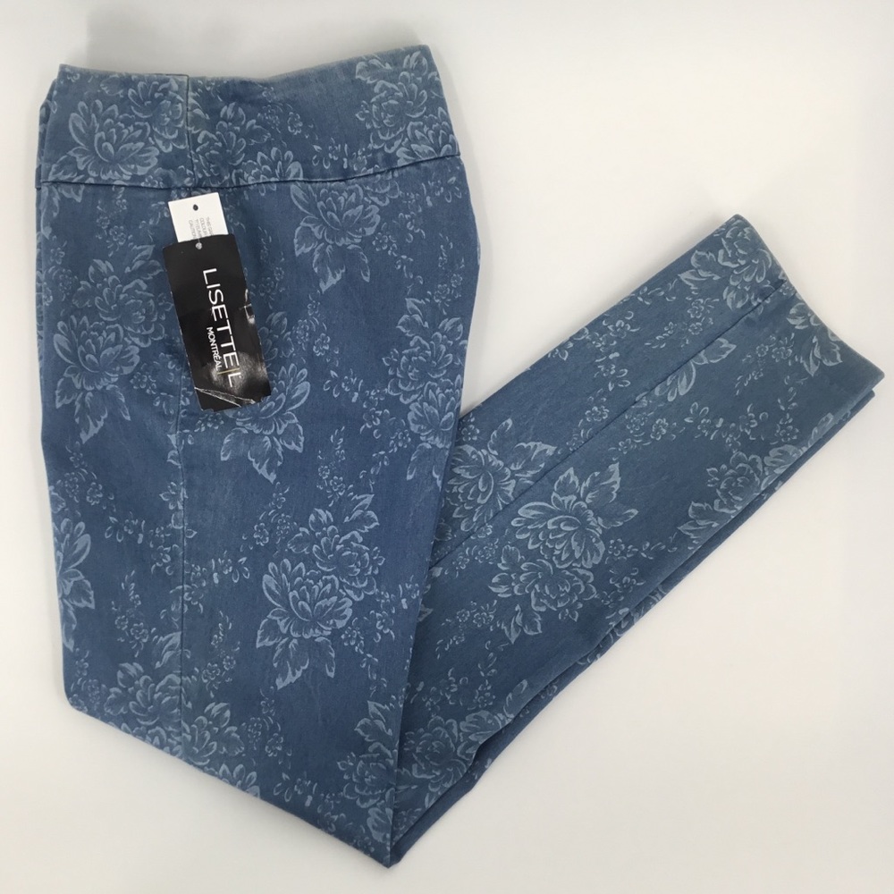 Lisette L Montreal Bleach Denim Floral Pants NWT